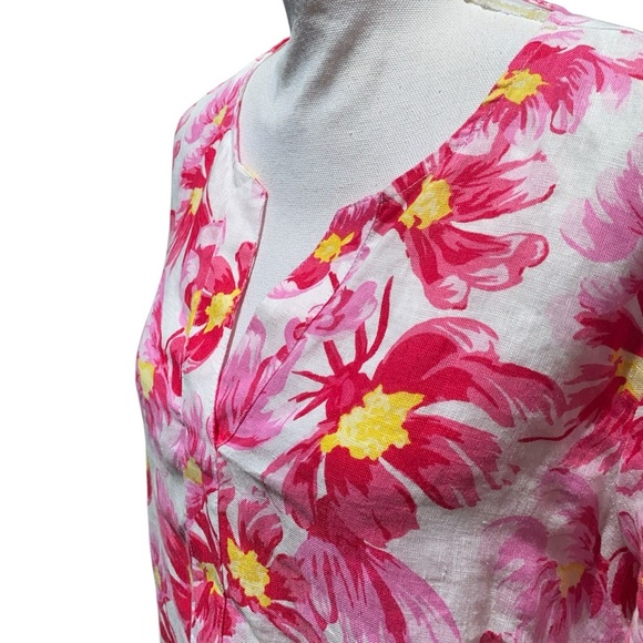 Charter Club Women’s 100% Linen Tropical Floral Pattern Tie Sleeve Blouse SZ LG - Picture 10 of 11